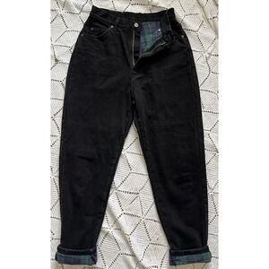 Vintage L.L.Bean Black Jeans Plaid Lined High Rise 100% Cotton Size 10 Cozy Warm
